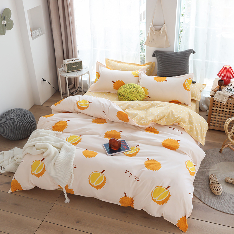 

Durian fruit Bedding Sets Duvet Cover Pillowcase Flat Bed Sheet bed linen King Queen Double Full 4pcs,Single, Sell 2pcs pillowcase