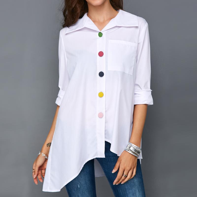 

Plus Size Women White Shirt Tops Colorful Button Anomalistic Women' Blouse Long Sleeve Summer Tunic Fashion Woman Blouses 2019, Blue