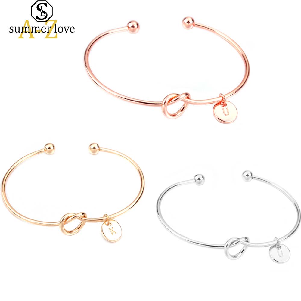 

sale classic knot 26 initial letter charm bracelet bangle for women men rose gold gold wire bangle fashion bridesmaid jewelry gift