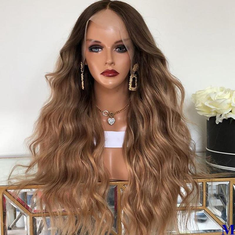 

180Density Brown Root Ombre Blonde Transparent Lace Wavy Glueless Full Lace Brazilian Remy Hair Wigs 13x6 Front Wigs, 13x3 lace front wig