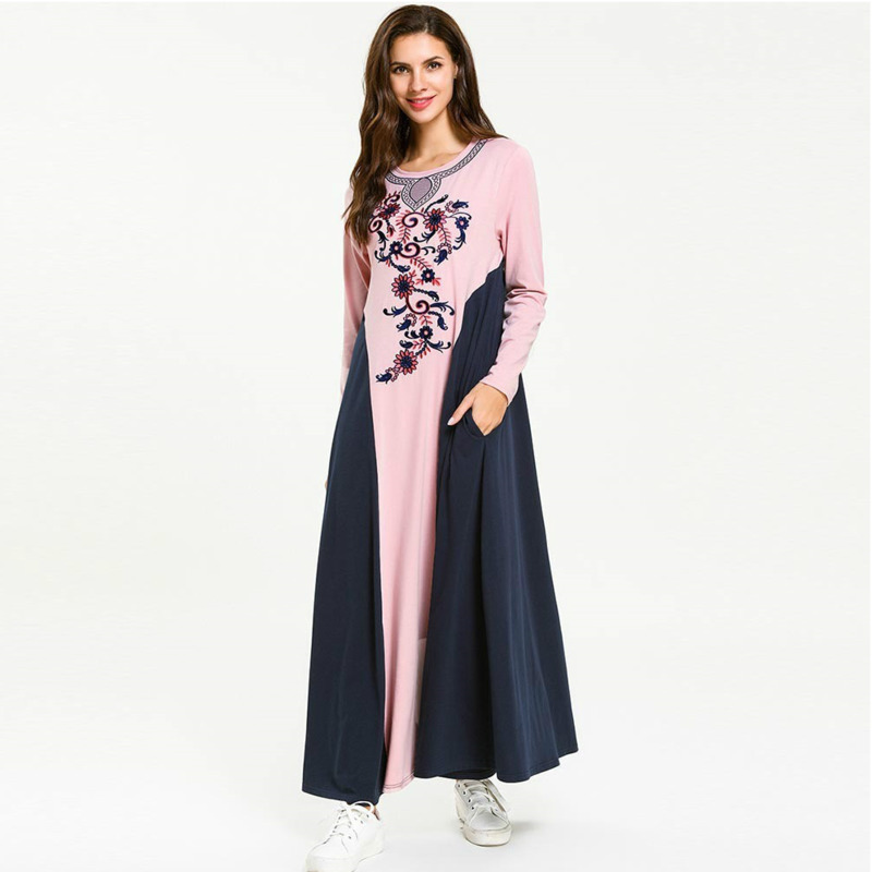 

EWQ] 2020 Spring Summer Round Collar Long Sleeve Knitting Pullvoers Casual Hit Colors Dress Women fashion tide AK97511M, Pink