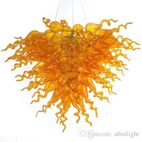 

Wholesale 100% Mouth Blown Glass Art Modern Chandeliers Amber Murano Glass LED Light Source Art Designed Hanging LED Chandelier