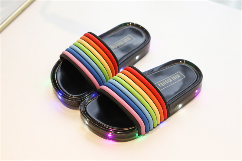 

Kids LED Light Rainbow Slippers Summer Children Flashing Jelly Candy Color Sandals Glowing Sequins Sandals Slip Non Girls Beach Shoes A5801, Grey