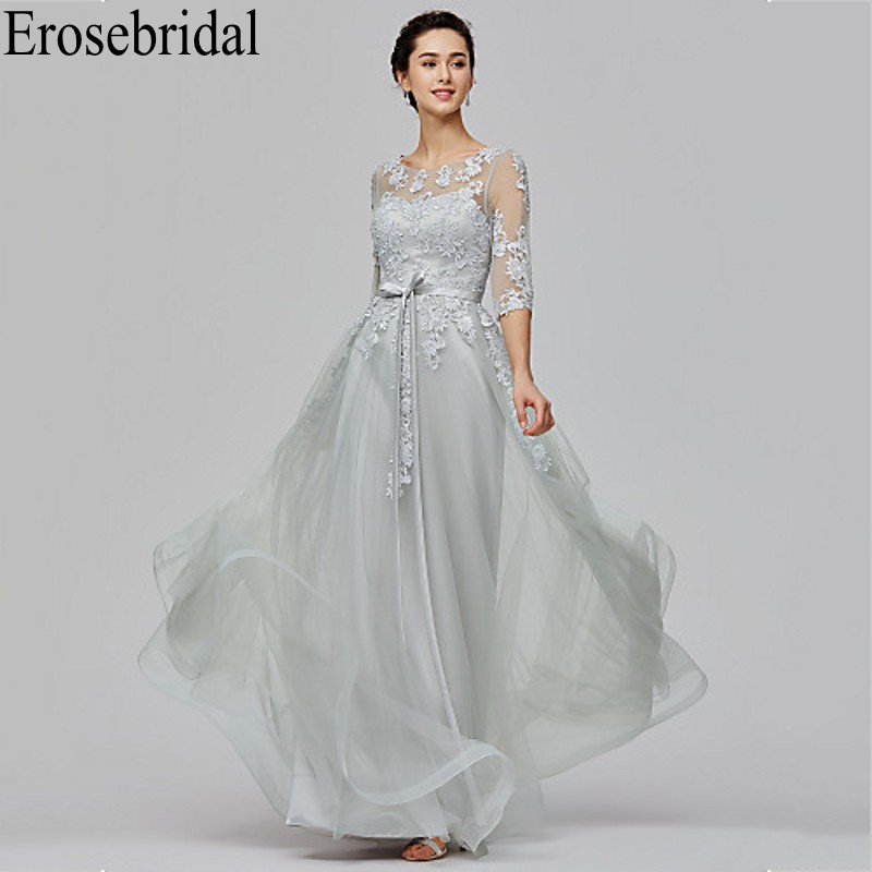 

Erosebridal Long Elegant Evening Dress Party Grey Formal Dresses Evening Gowns with Lace Up Back robe soiree, Black