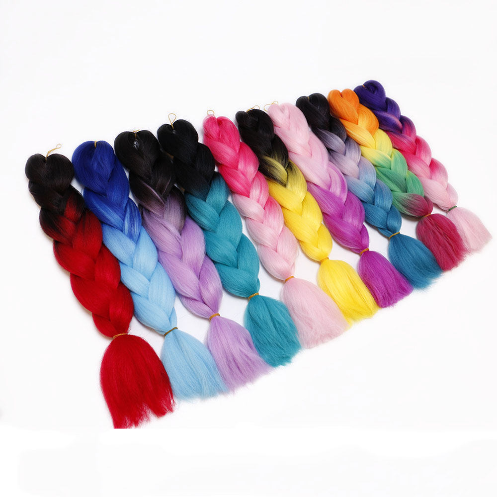 

Hot selling Kanekalon Jumbo Ombre Braiding Hair Wholesale 100g/pcs African Crochet Braids Hair for Women 24 inch Synthetic Hair Extensions