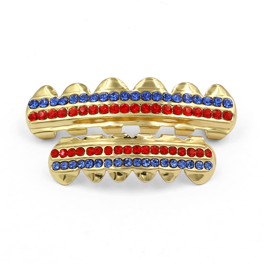 

Golden Bling Teeth Set Czekh Color Diamond Hiphop Gold-capped Teeth Set