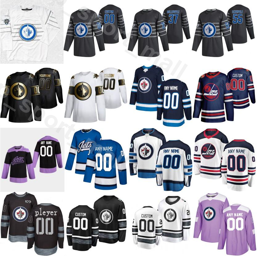 

2020 Winnipeg Jets Hockey 85 Mathieu Perreault Jerseys 17 Adam Lowry 5 Luca Sbisa 57 Gabriel Bourque Navy Blue White Purple Custom Name