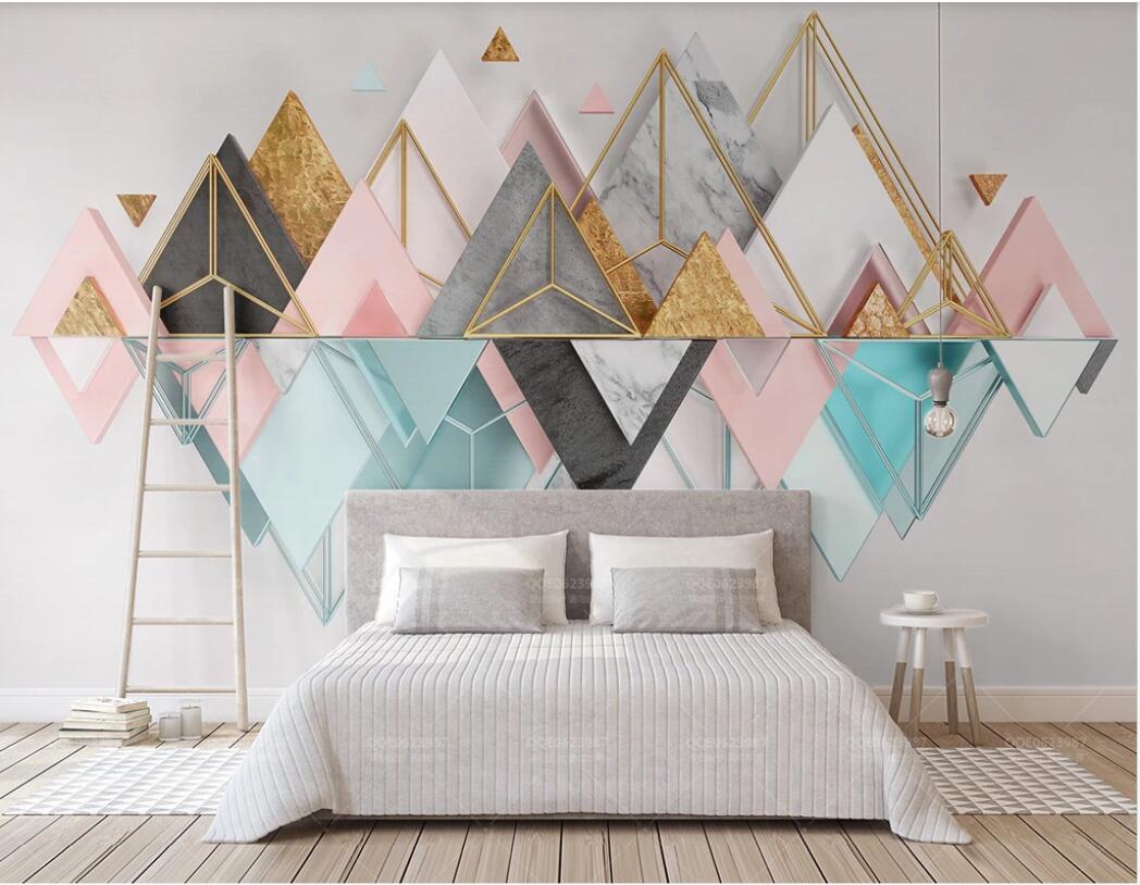 

WDBH 3d wallpaer custom photo New 3d solid triangle metal glass geometric TV background wall wallpaper for walls 3d, Non-woven