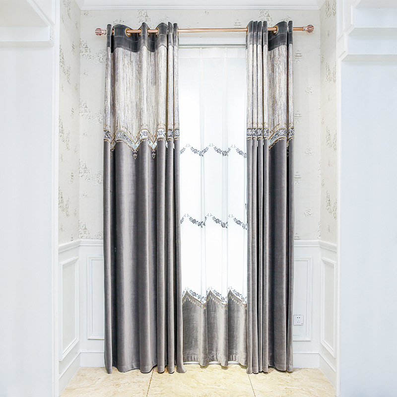 

Modern Simple and Simple Type of Snow-shading Jacquard Curtains for Living Dining Room Bedroom, Gray tulle