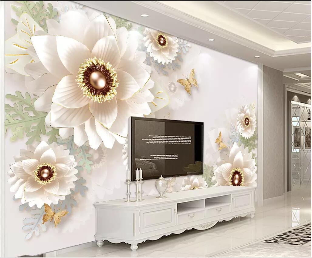

WDBHG custom photo mural 3d wallpaper Embossed jewels flowers tv background home decor 3d wall murals wallpaper for walls 3 d living room, Non-woven wallpaper