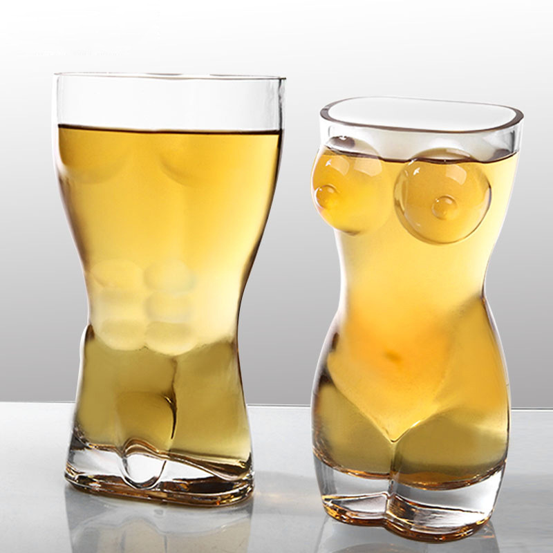 

Sexy Lady Men Cup Transparent Woman Man Shape Glass Mug Night Club Beer Whiskey Cocktail Clear Mug, As picture