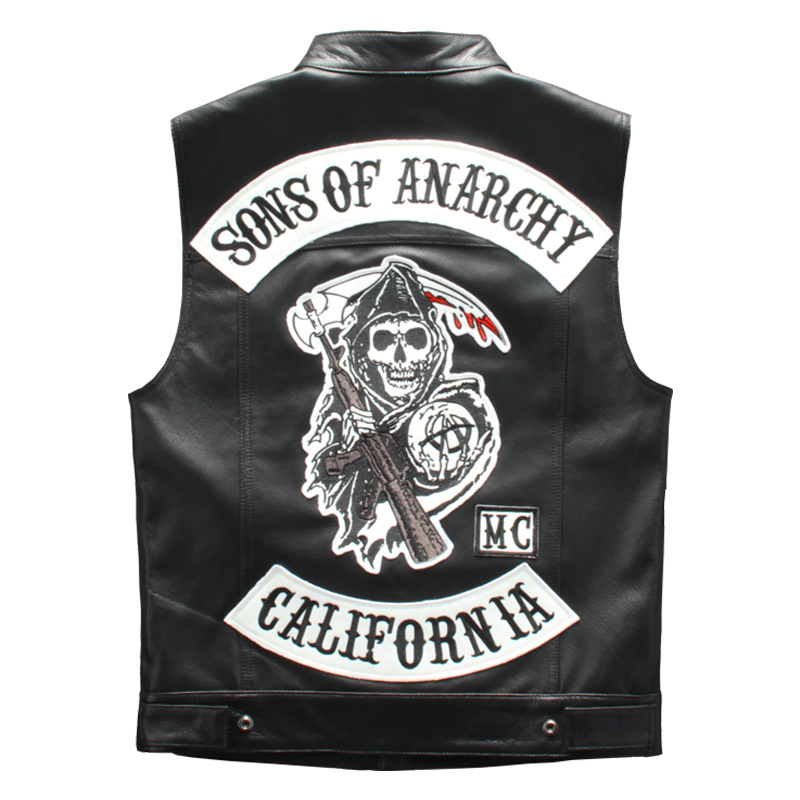 

New Sub-Dermal Vest Male Goat Genuine Leather Collar Slim Multi-Bid Rock Motorcycle Locomotive Vest, Black