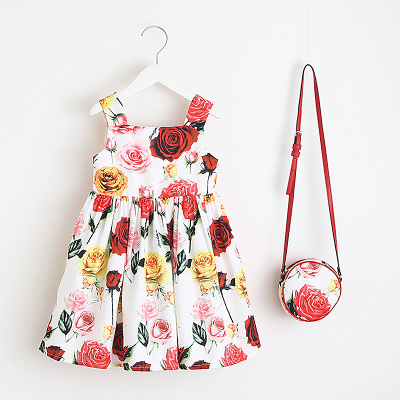 

Children Sleeveless Dresses 2020 Children Suspenders Flower Dress Kids Girl Casual Clothes With A bag Girls Dresses, Ah2014
