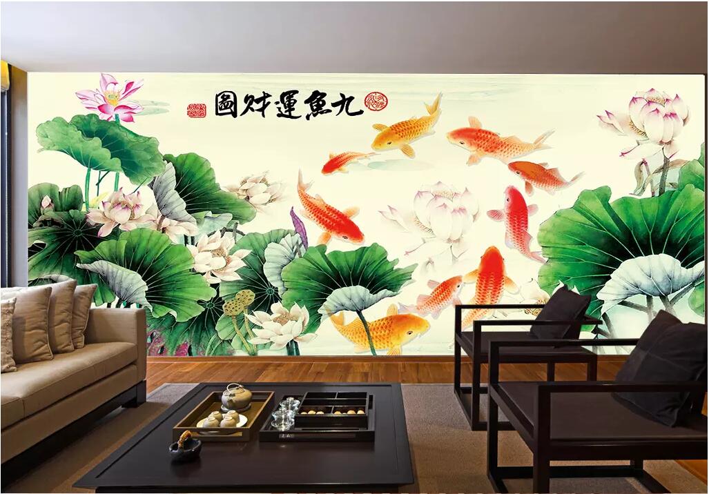 

WDBH 3d wallpaper custom photo Chinese wind lotus flower fish tv background home decor living room 3d wall murals wallpaper for walls 3 d, Non-woven