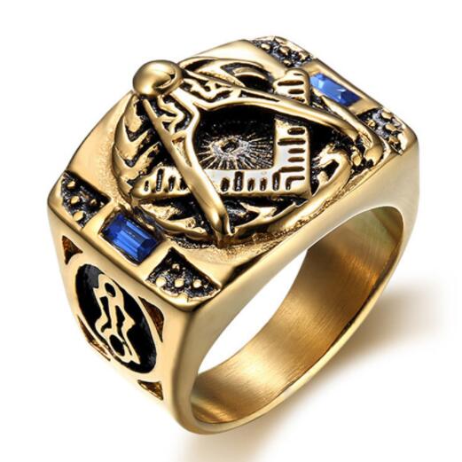 

Big Vintage Black Stainless Steel Rings For Men Free Mason Freemasonry Punk Gold Color Titanium Male Ring Masonic Jewelry