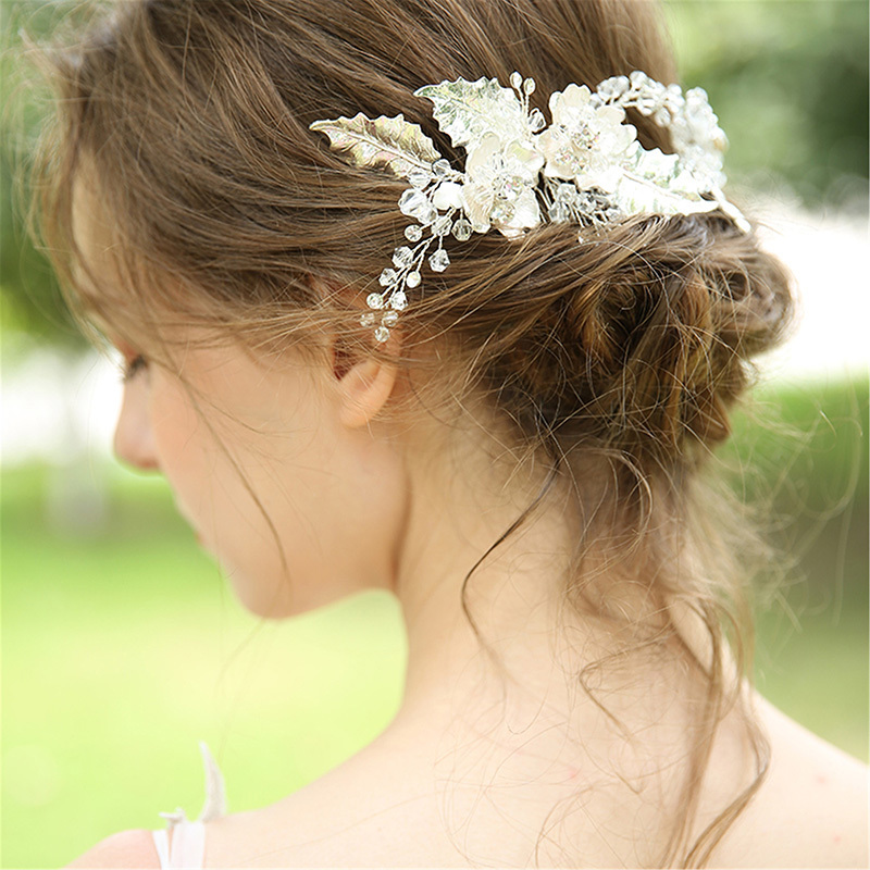 2019 Crystal Bridal Hair Comb Silver Leaf Crown Indian Headpiece
