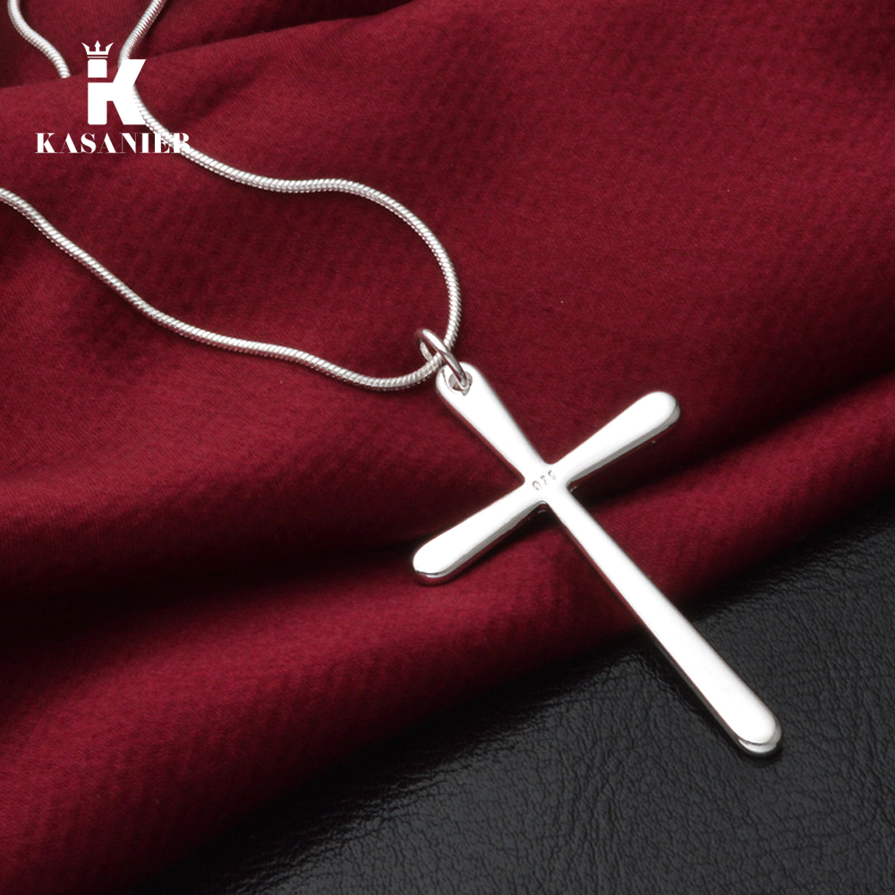 

Women/Men Jewelry Wholesale Trendy 925 Silver smooth Cross Pendant Necklace Punk Style for Women Snake Chain Necklaces Jewelry