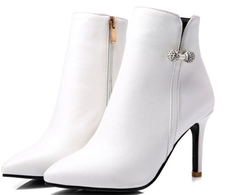 

2018 fashion Women's Boots in winter with New style High heel fine heel pointed end Keep warm Non-slip, White