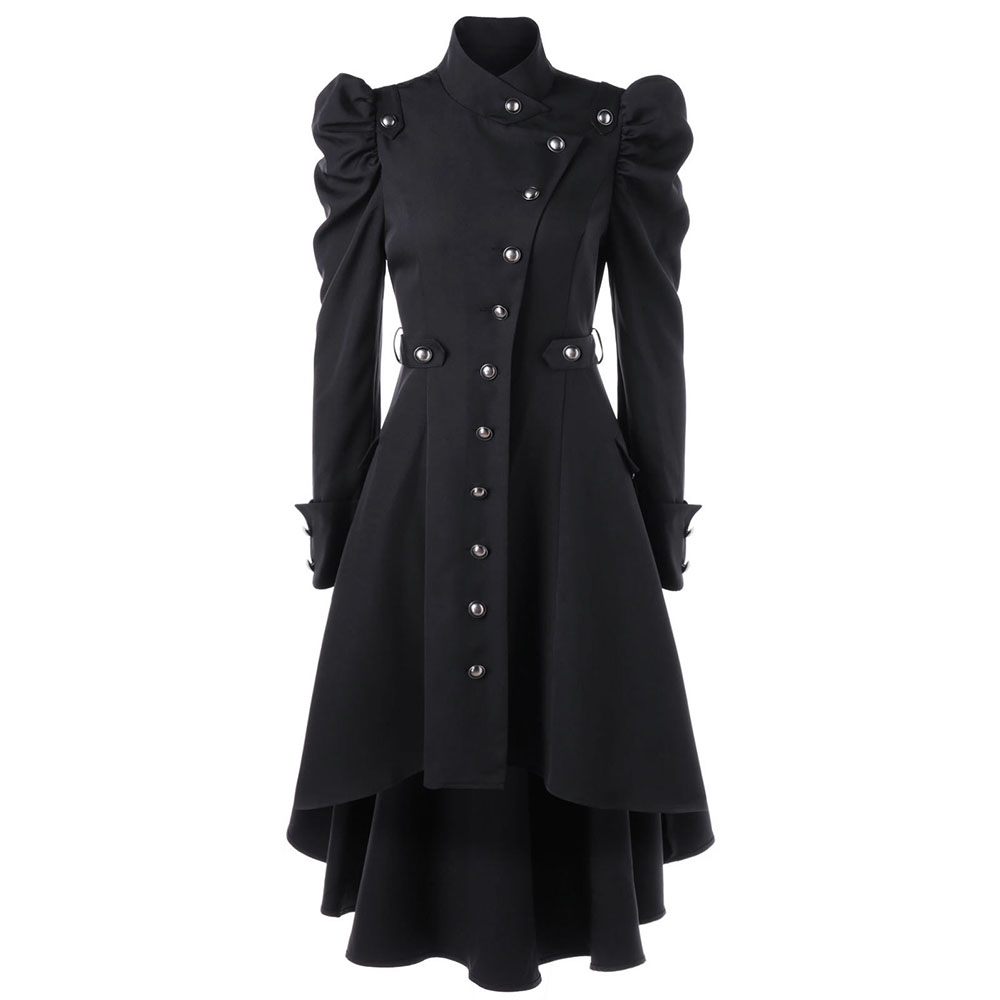 

Gothic Women Trench Coat 2018 Winter Autumn Women's Overcoat Windbreaker Female Long Coat Button Goth Outwear, Black