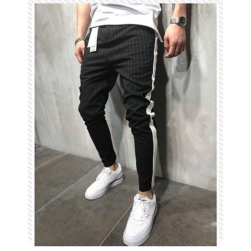 

Urban Straight Casual Trousers Slim Fitness Long Pants Men's Twill Fashion Jogger Pants Stripe, Khaki