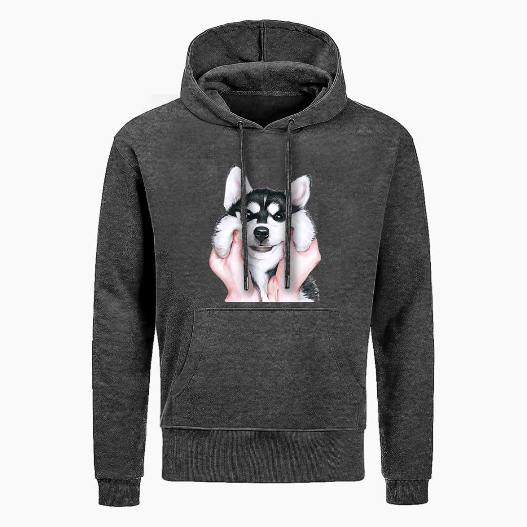 

Funny Men' Cute Pug Design Dog Siberian Husky Printed Hoodie Men Autumn Hip Hop Tops Sportswear Winter Harajuku Streetwear, Black