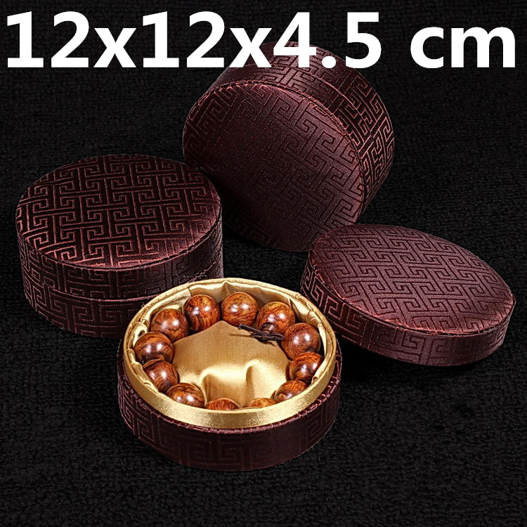 

Plain Round Luxury Chinese Silk Fabric Box Bracelet Jewelry Gift Box Men Craft Storage Box Packaging 11x11x4.5 cm
