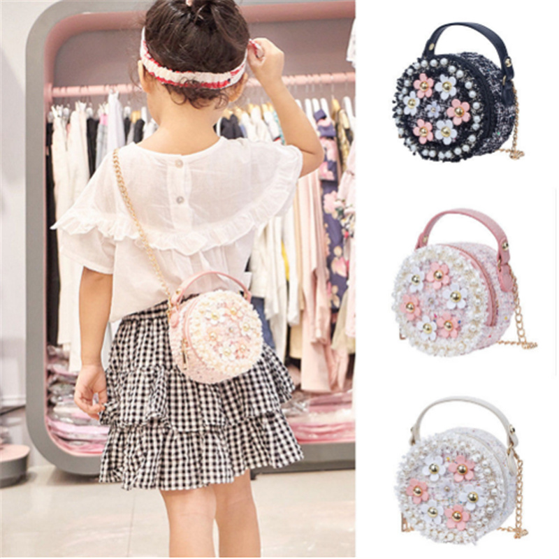 

Flower Shoulder Bags Children PU Leather Messenger Bag Girls Crossbody Bag Kids Small Round Satchel Handbags for Children Gift