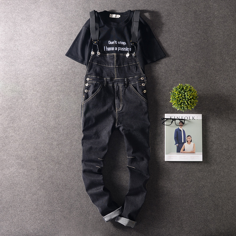 

New 2017 men's clothing Siamese pants Slim Skinny Pants color all-match strap costumes, Black
