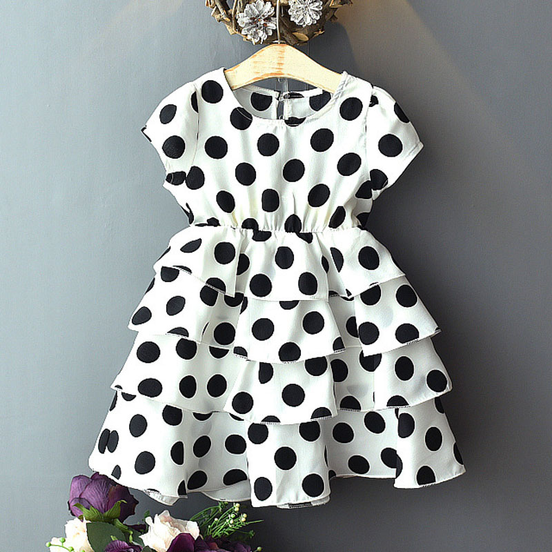 

Girls Dresses 2020 Summer New Children's Clothing Girls Simple Comfortable Polka Dot Waist Princess Cake Fluffy Dress, Black