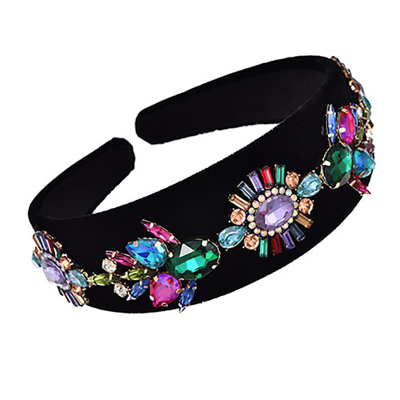 

ZHINI Bohemian Wide Cotton Stretch Headbands Women Color Sponge Crystal Hairband Girl Hair Accessories Hair Band Jewelry