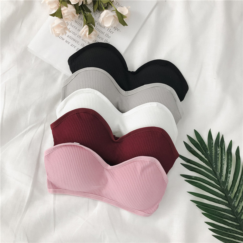 

Yoga Fitness Bra Thread Beauty Back Tube Top Color Invisible Shoulder Strap Tube Comfortable Anti-glare Girl Underwear, Pink
