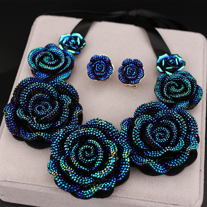 

New Arrival High Quality Fashion Necklaces Big Blue Resin Flower Necklaces & Pendants Chunky Statement Necklace for Women X1629