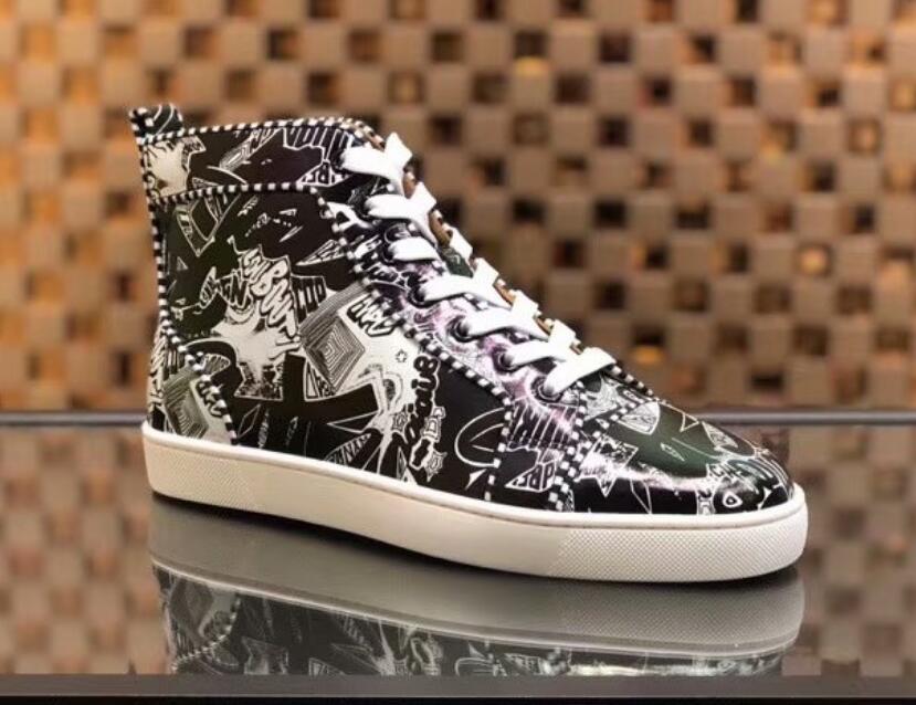 

[Originals Box]Wholesale Red Bottom Desginer Shoes Rantus Orlato Men's Flat Sneakers Graffiti Shoes Red Bottom Sneakers Party Wedding Shoes, Black