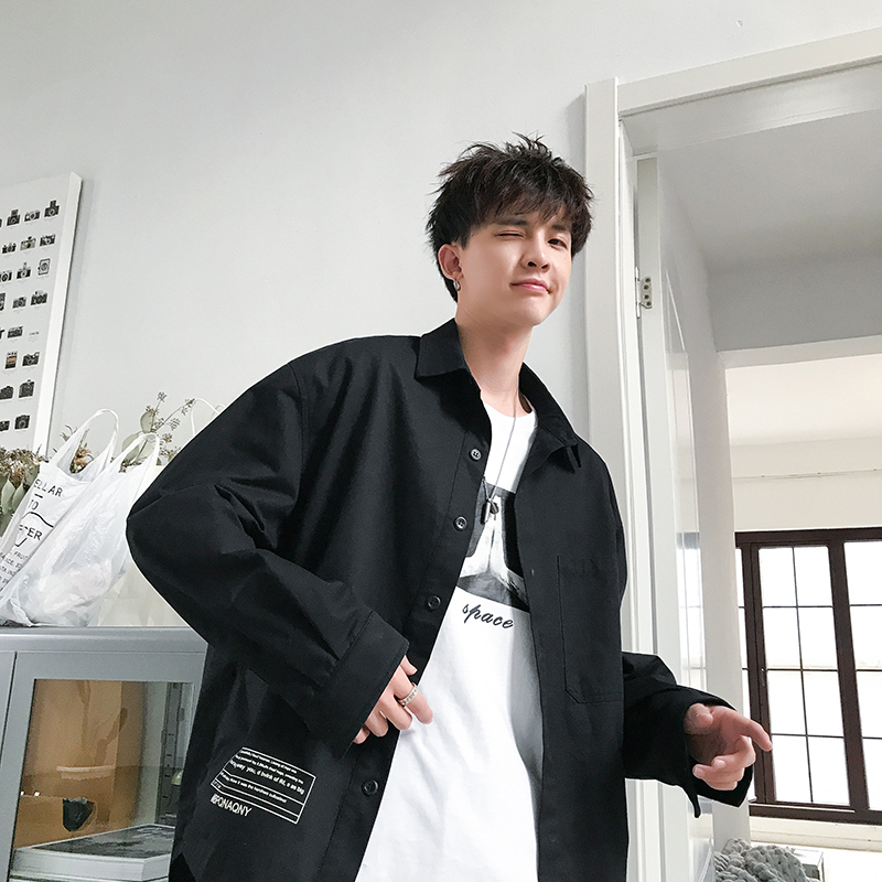 

2020 Spring And Autumn New Youth Popular Back Printing Loose Large Size Long-sleeved Shirt Fashion Casual Top Black /white/green