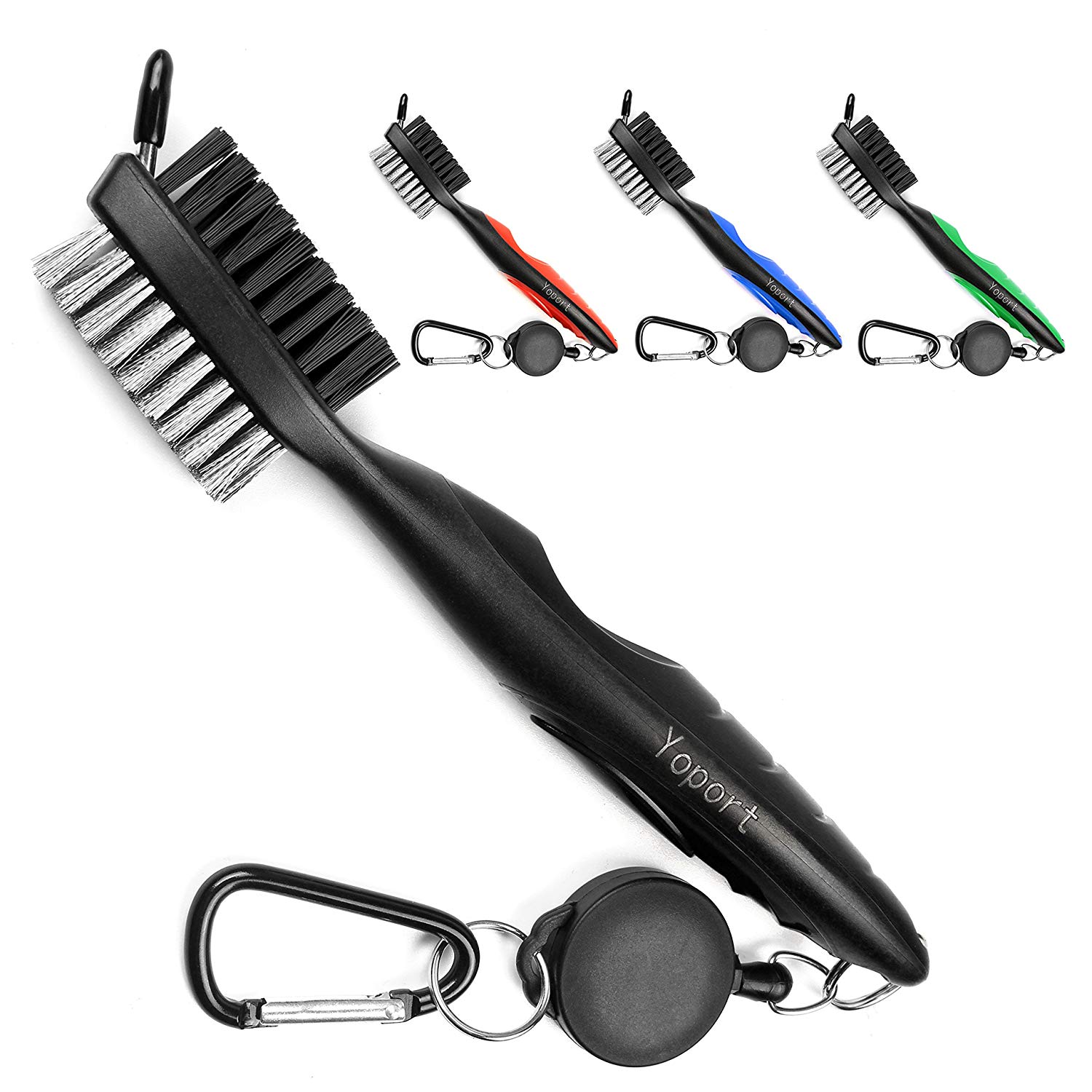 

Multifunction Golf Club Brush and Club Groove Cleaner 2Ft Retractable Zip-line Aluminum Carabiner, Lightweight and Stylish, Ergonomic Design