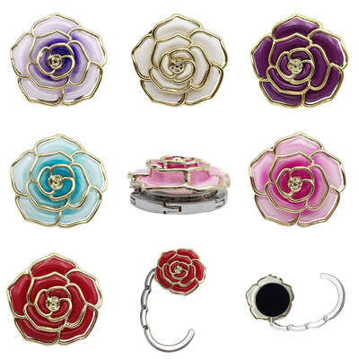 

Metal Hanger Rose Shape Foldable Bag Purse Hook Portable Rose Table Hook for Bag Creative Multiple Bag Desk Hanger EEA445