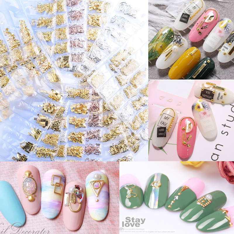 

1 Pack 6 Grids Mixed 3D DIY Hollow Metal Frame Nail Art Decorations Gold Rivet Manicure Accessories DIY Shell Slider Nail Studs