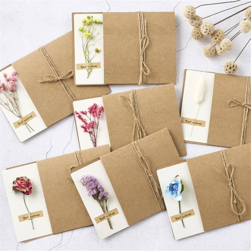 

Kraft Paper Invitation Greeting Card with Envelope Handmade Dry Flower Wedding Party Invitation Envelopes Christmas Card 17x12cm