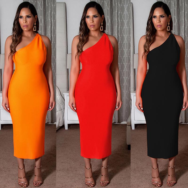 

Women' One Shoulder Dress 2020 Womens Dress Elegant Bodycon Bandage Party Women Long Women Plus Size Vestidos#J30, Black