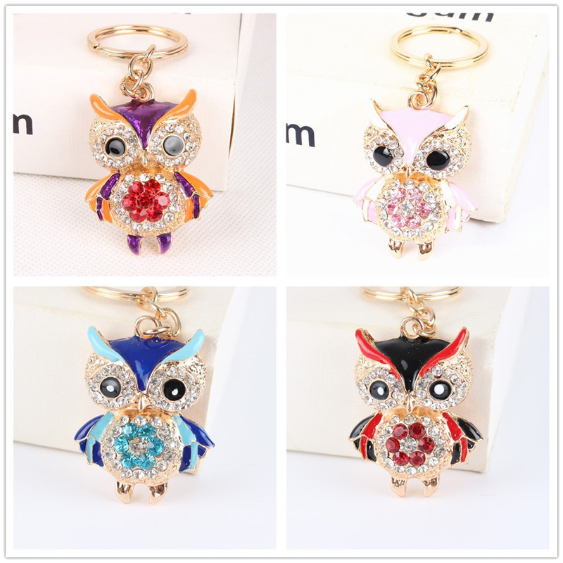 USA KEY CHAIN LARGE Rhinestone Crystal ring owl bird RED SILVER bling cute LARGE
