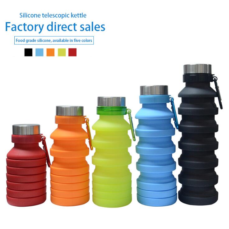 

550ML 19oz Portable Retractable Silicone Water Bottle Folding Cups Collapsible Coffee Travel Drinking Mugs BPA Free, Multiple colour