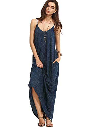 

Verdusa Women's Bohemian Backless Spaghetti Strap Loose Maxi Beach Dress, Navy