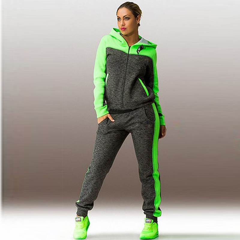 

2 Piece Training Sets Plus Size Solid Sports Wear For Women Gym Running Loose Hoodies Zippers Long Pant Tracksuits Jogging Suits, Green