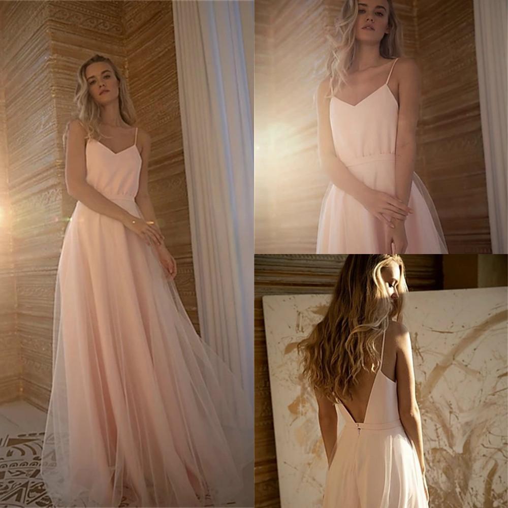 Sexy Spaghetti A-Line Robes de demoiselle d'honneur Tulle Summer Mariage Robes d'hôtes Robes d'honneur Robe de demoiselle d'honneur de Novia
