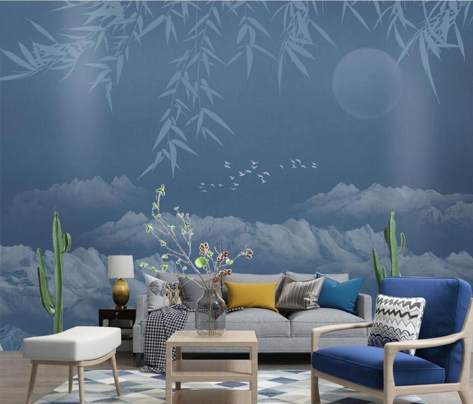 

AINYOOUSEM New Chinese landscape bamboo leaves background wall papier peint papel de parede wallpaper 3d wallpaper stickers, As pic