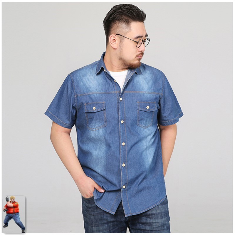

Summer Shirts Men Denim Short Sleeve Camisa Social Hombre Manga Corta 5XL 6XL 7XL 8XL Plus Size Casual Jeans Shirt Streetwear, Blue