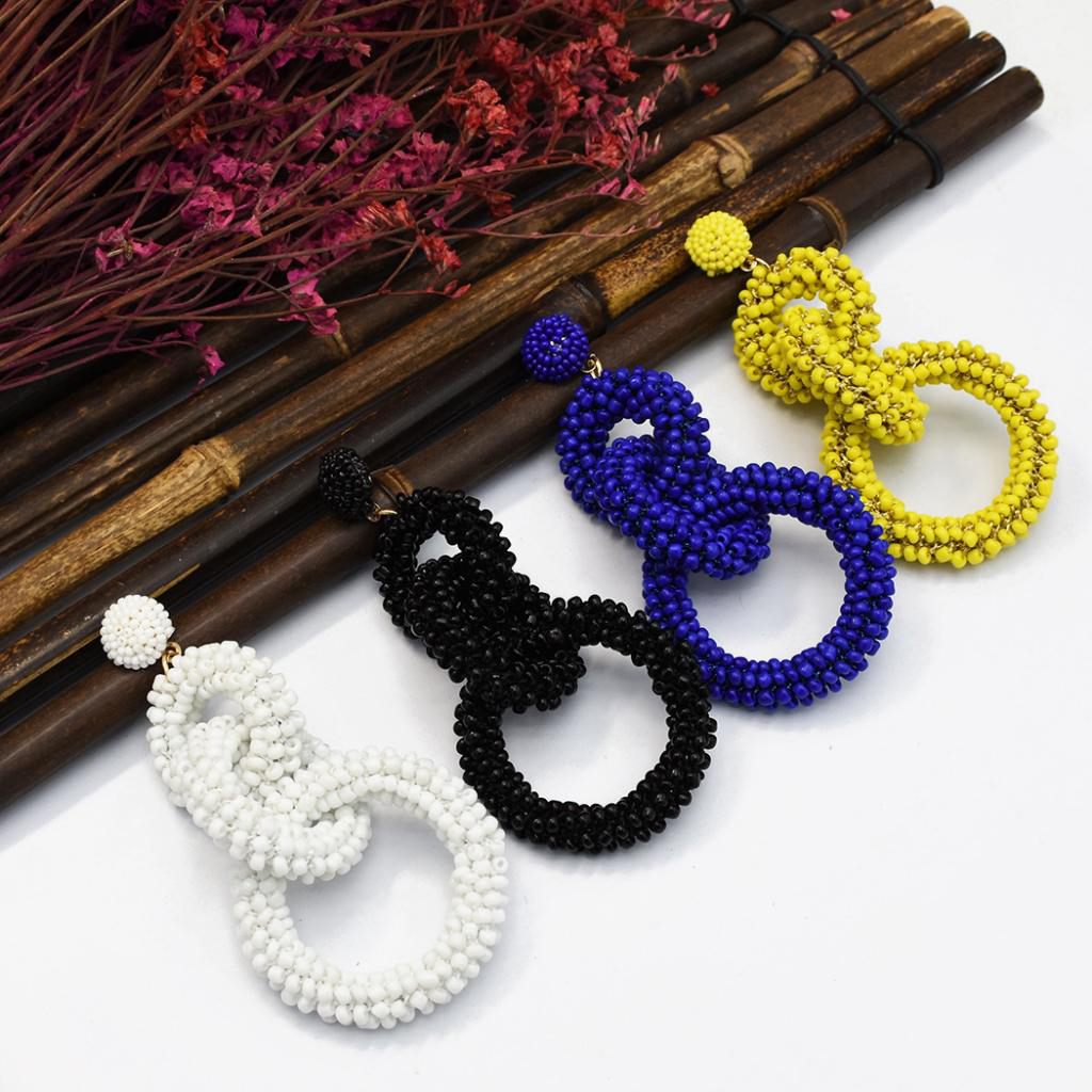 

1 Pair Seed Beads Earrings Link Round Circle Dangle Drop Statement Earrings