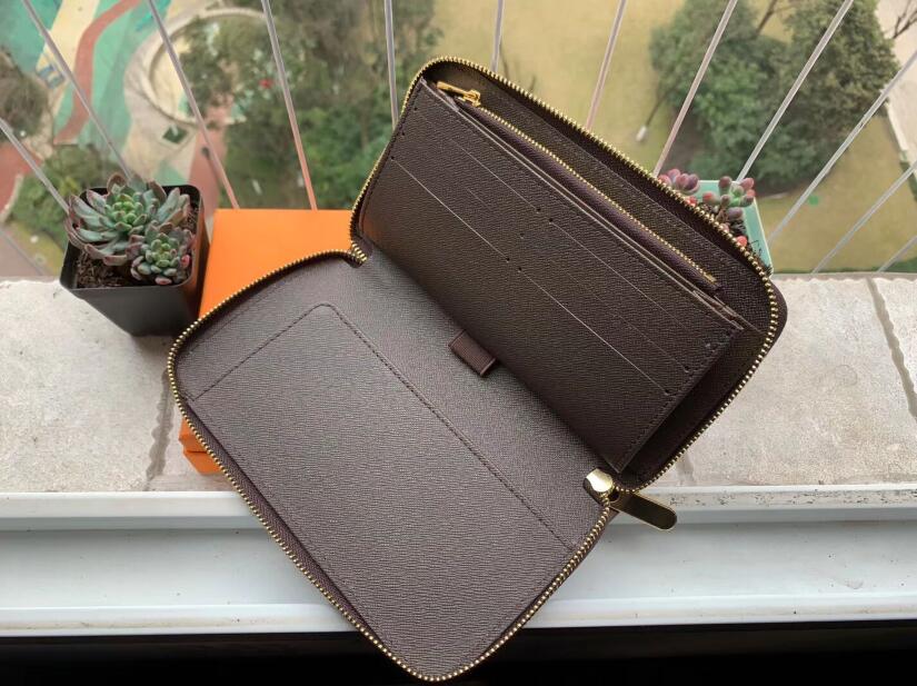 

Card Quality Zipper Purse Long NO Cards WALLET Coins Famous Designer Men Top Leather 2020 Holders And Business Fashion Box Jfvhn, Black grid
