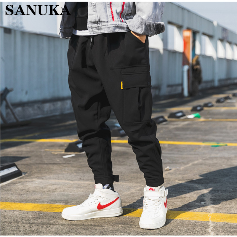 

Hot 2020 Men Thicken Joggers Pants four seasons Big Pockets Ankel Cargo Pants Male Streetwear Overalls Sweatpants, Black