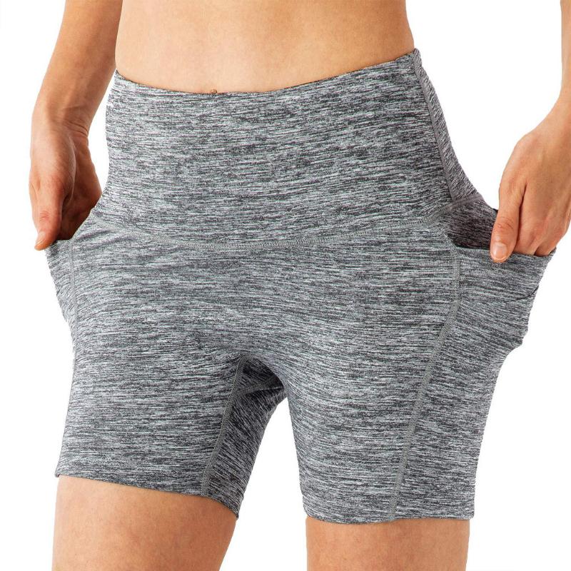 

Yoga Shorts Ladies Quick-Drying Tight Elastic High Waist Fitness Solid Color Double Pocket Ladies Yoga Shorts #YL5, Black